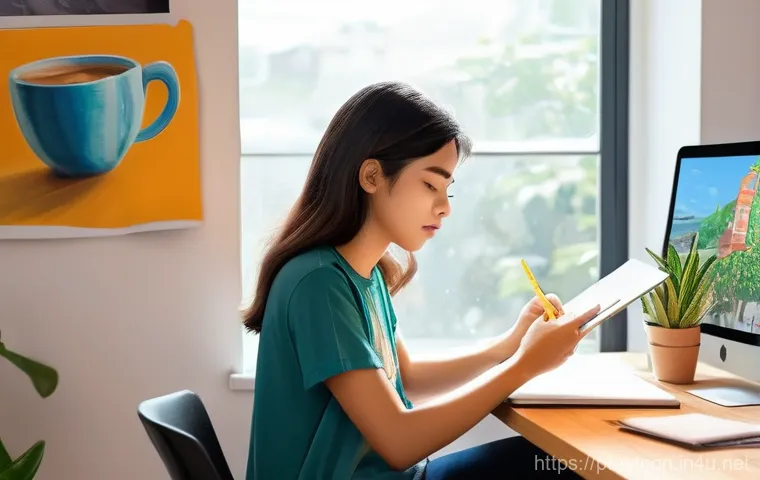 웹툰작가의 시간 관리 스킬 - **Prompt for "Productive Flow State":**
    A young Brazilian female webtoon artist, in her early 20...