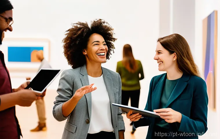 웹툰작가의 이직 성공을 위한 네트워킹 - **Prompt:** A vibrant and diverse group of creative professionals, including artists and writers, ar...