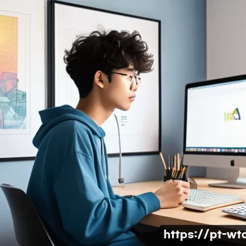 웹툰작가의 지속적인 성장 비법 - **Prompt:** A young, diverse webtoon artist, appearing to be in their early twenties, is seated comf...