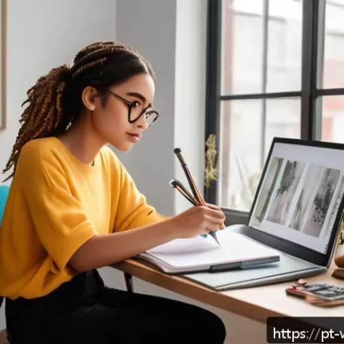 Home 15 웹툰작가가 추천하는 학습 자료 - A young female webtoon artist in her cozy home studio, surrounded by digital drawing tools like a la...